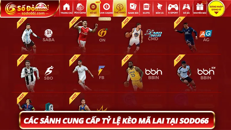 Các sảnh cung cấp tỷ lệ kèo Malaysia tại Sodo66