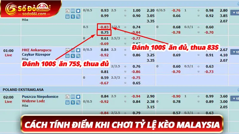 Cách tính điểm tỷ lệ kèo Malaysia trong cá cược bóng đá